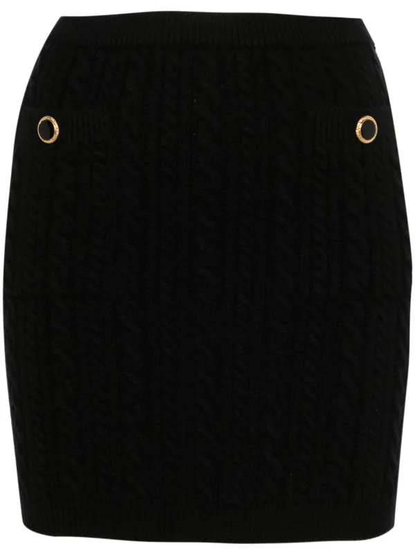 Alessandra Rich Cable-knit Wool Mini Skirt in Black