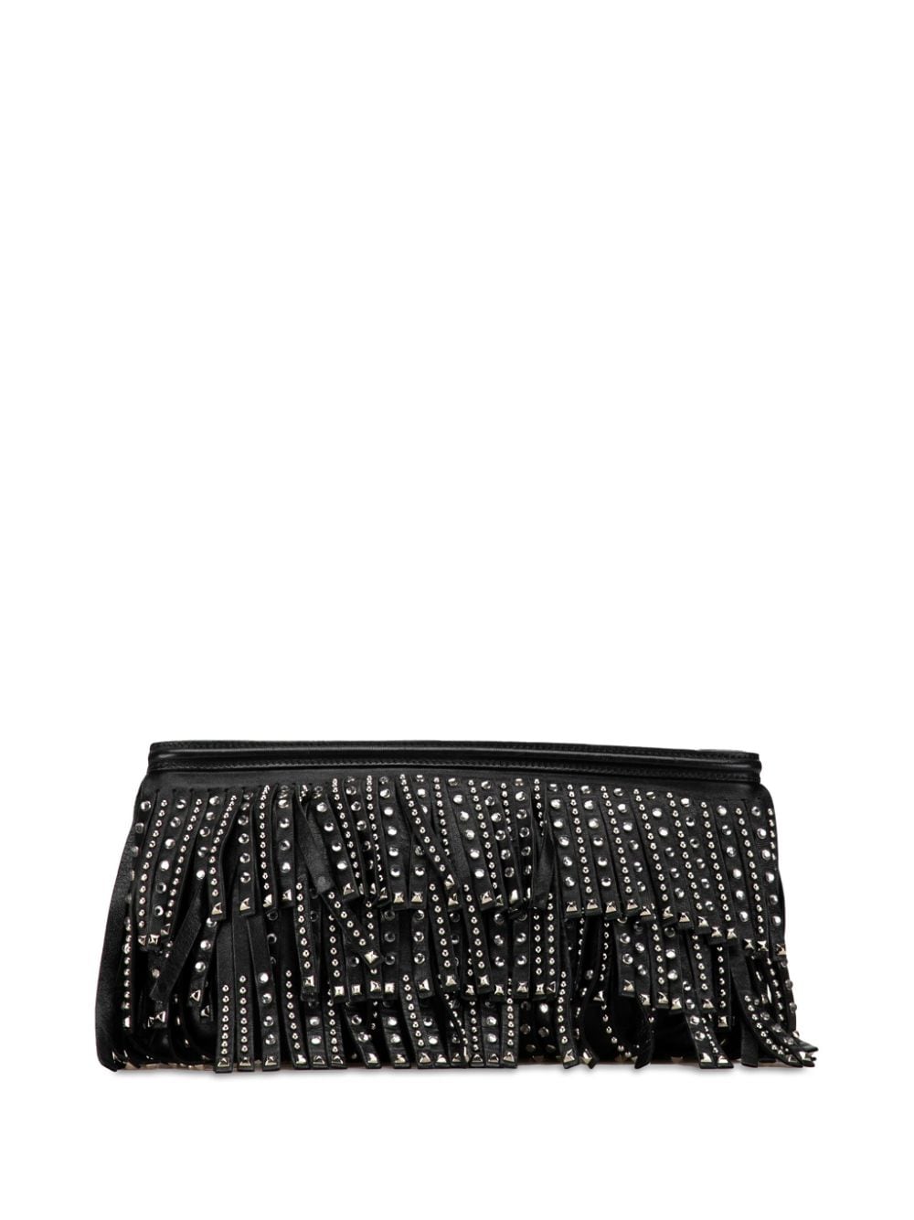 Pre-owned Prada 2013-2023 Leather Studded Fringe Clutch Bag In Black