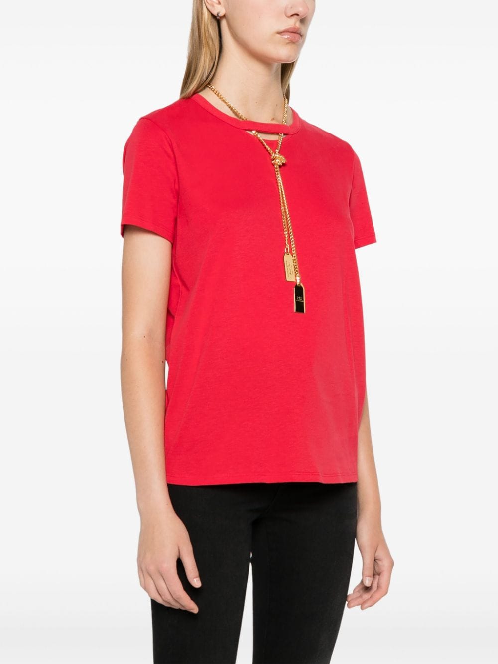 Shop Elisabetta Franchi Cut-out Cotton T-shirt In Red