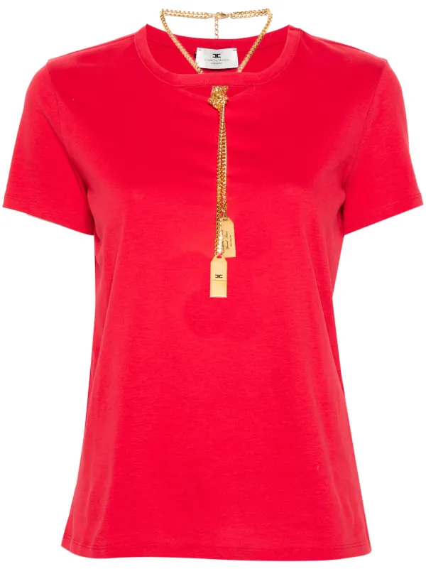 Elisabetta Franchi cut out Cotton T shirt Red FARFETCH AE