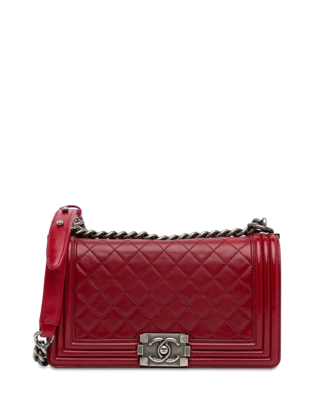 Pre-owned Chanel 2013-2014 Medium Lambskin Boy Flap Crossbody Bag In Red