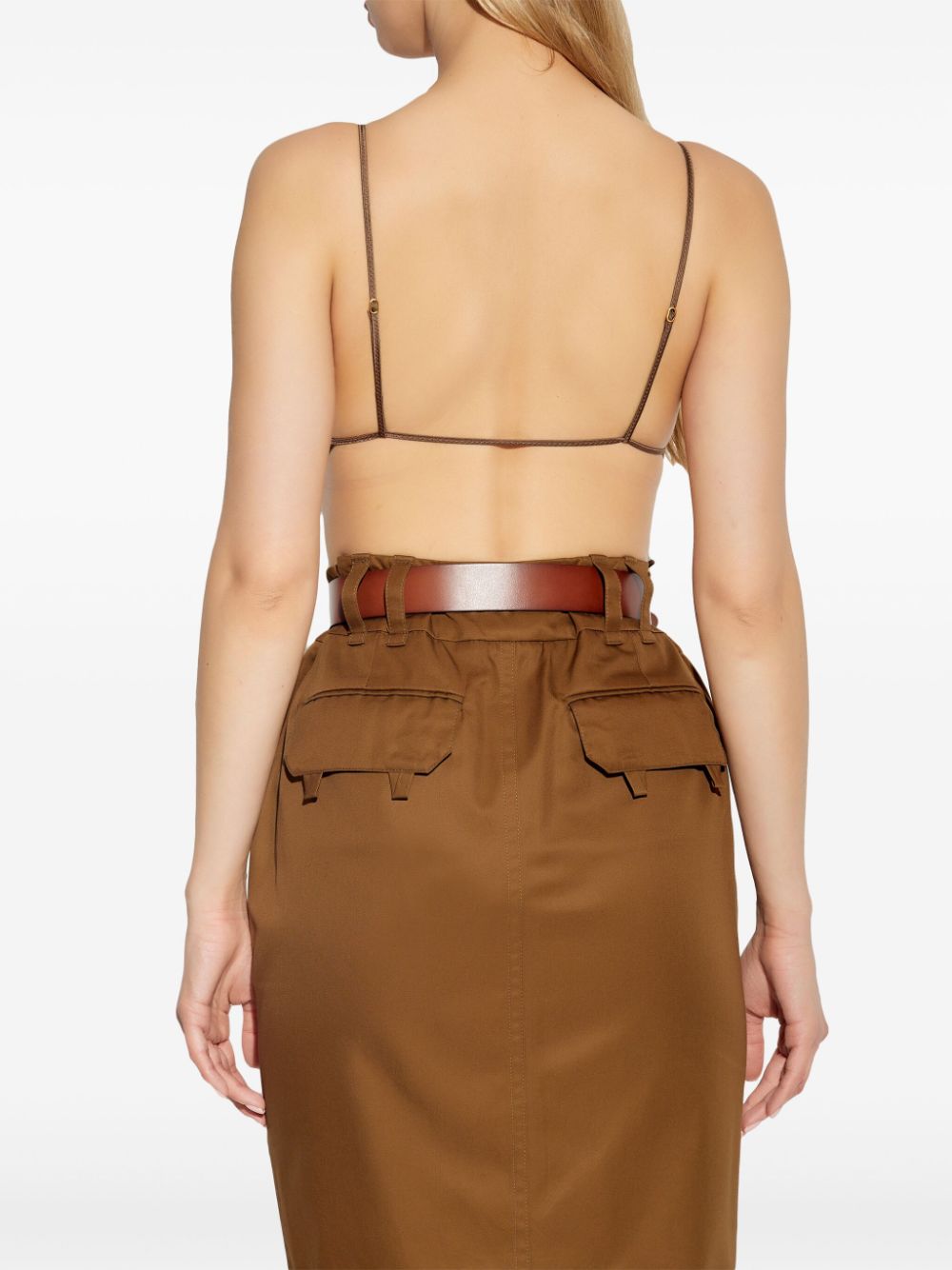 Shop Saint Laurent Open-back Georgette Bodysuit In Brown