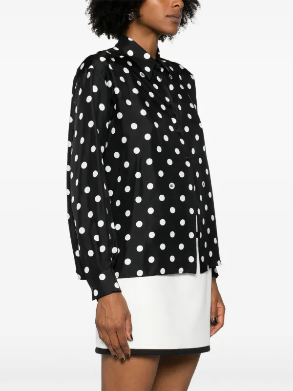 DOLCE & GABBANA シルク花柄スカート ブラック　ボタン　40サイズ Silk twill shirt with polka-dot print in Print for Women