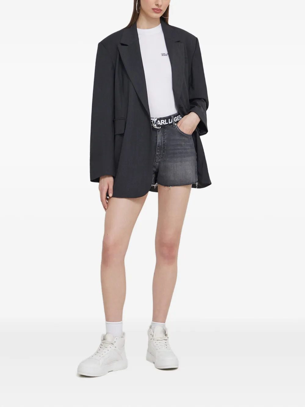 Karl Lagerfeld Jeans Frayed Denim Shorts In Black