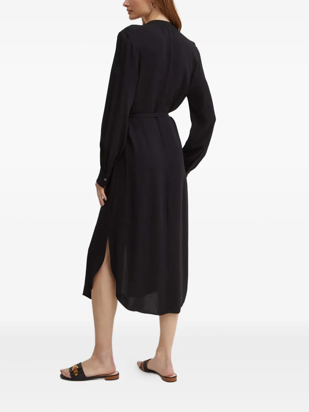 Hugo Boss Dibanora Belted Long Sleeve Shirtdress In Black