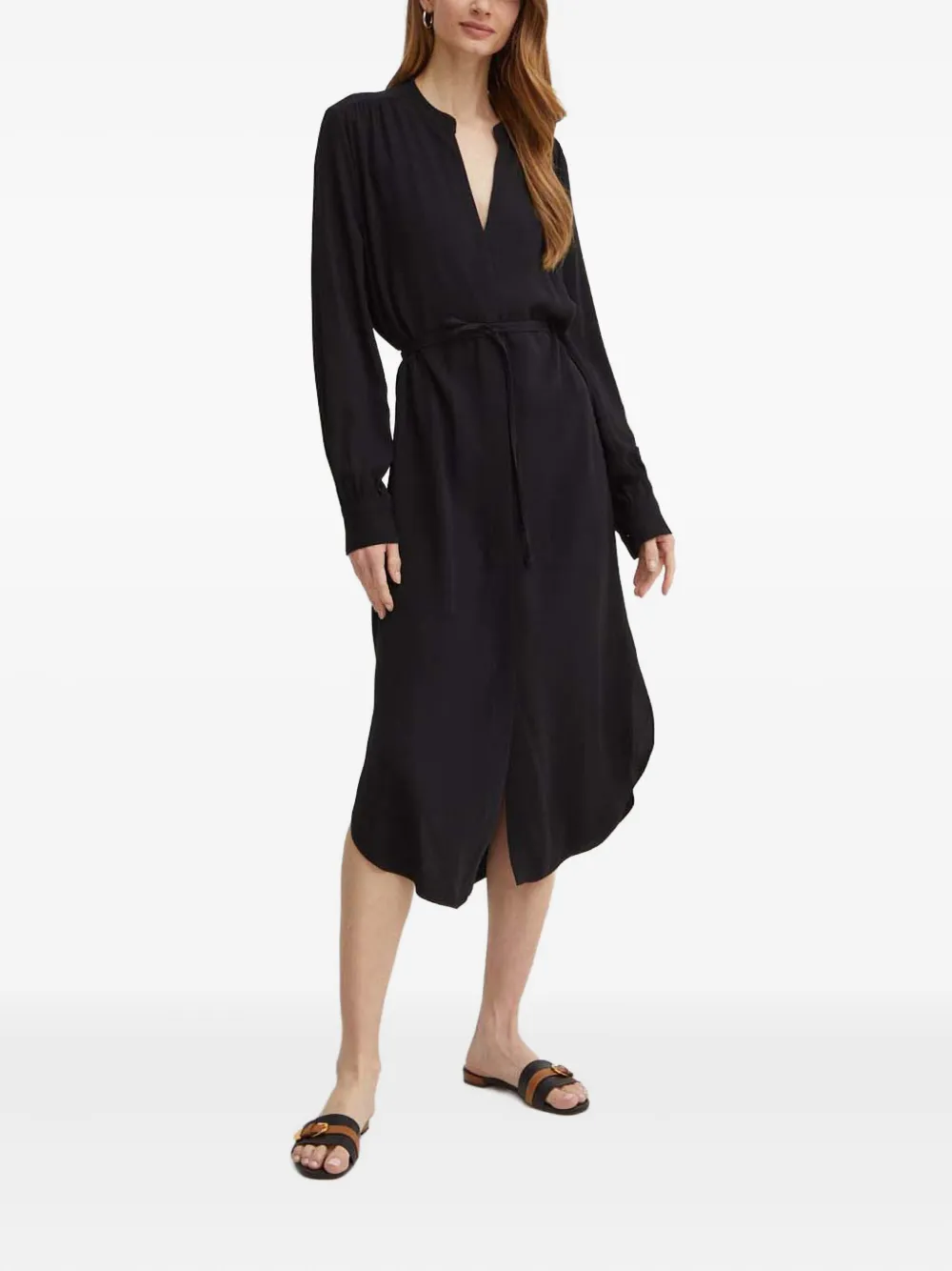 Hugo Boss Dibanora Belted Long Sleeve Shirtdress In Black