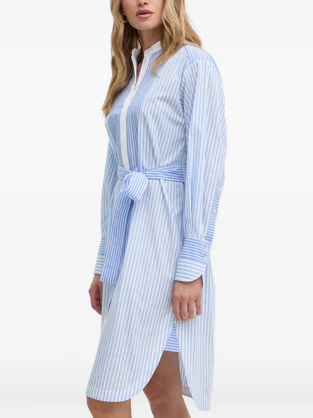 BOSS Gestreepte blousejurk met gestrikte riem Blauw