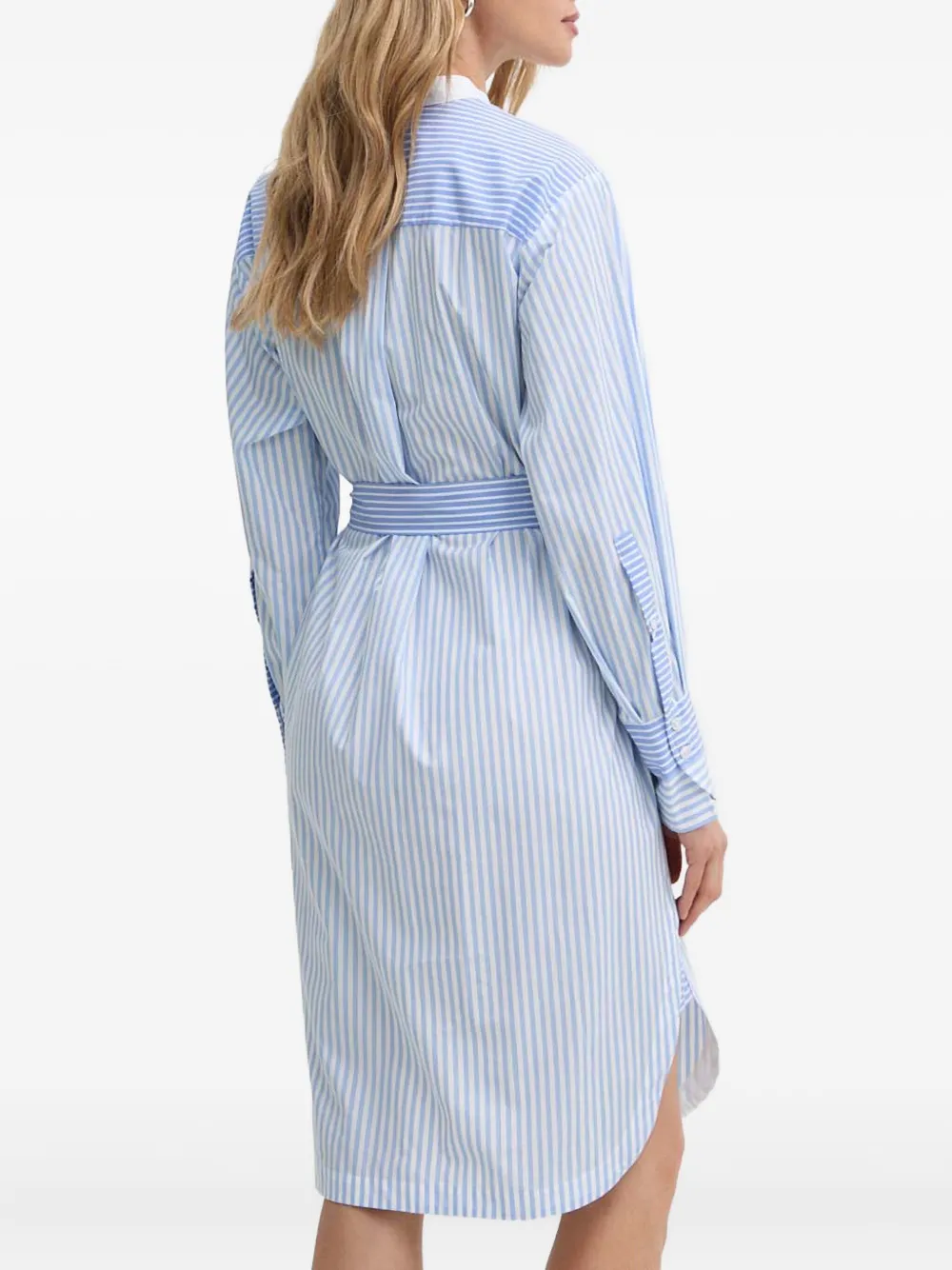 BOSS Gestreepte blousejurk met gestrikte riem Blauw