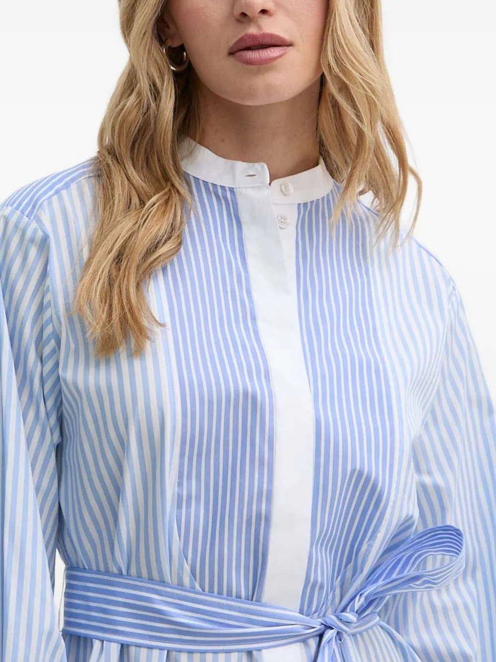 BOSS Gestreepte blousejurk met gestrikte riem Blauw