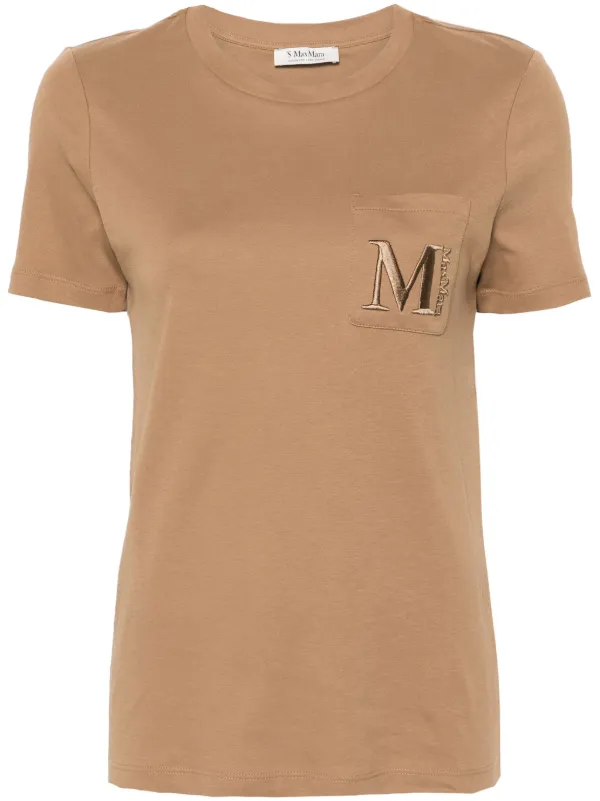 S Max Mara embroidered-logo Cotton T-shirt | Brown | FARFETCH ID