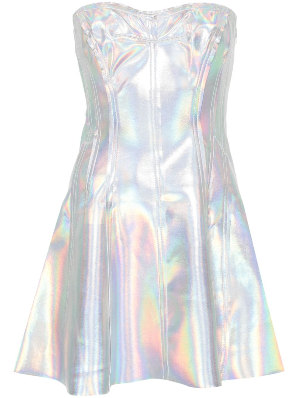 Shop Norma Kamali Grace Holographic Mini Dress In Silver