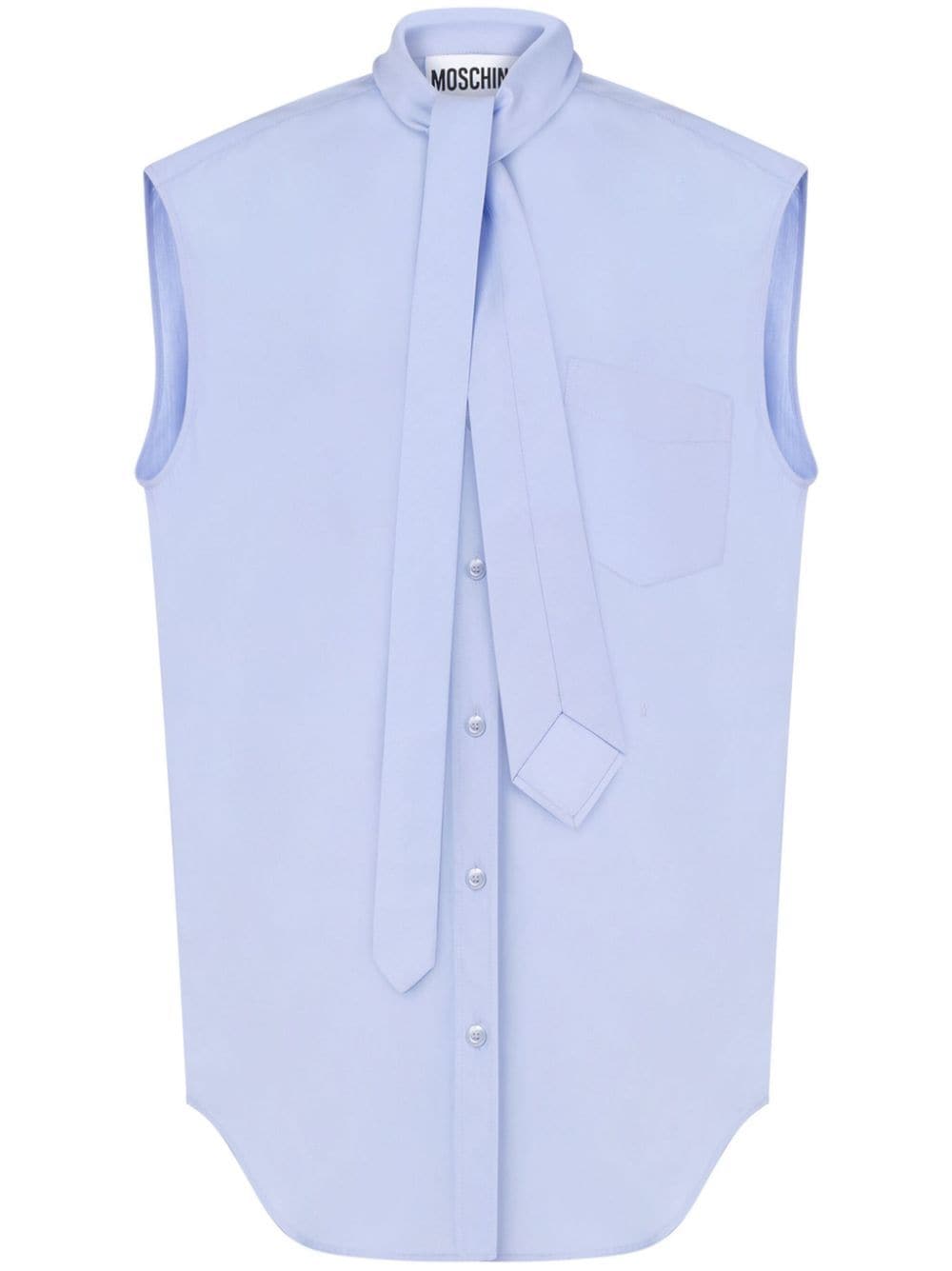 Shop Moschino Sleveless Cotton Shirt In Blue