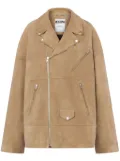 Moschino zip-up suede biker jacket - Neutrals