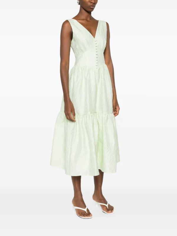 Self-Portrait Brocade-effect Tiered Midi Dress - Green