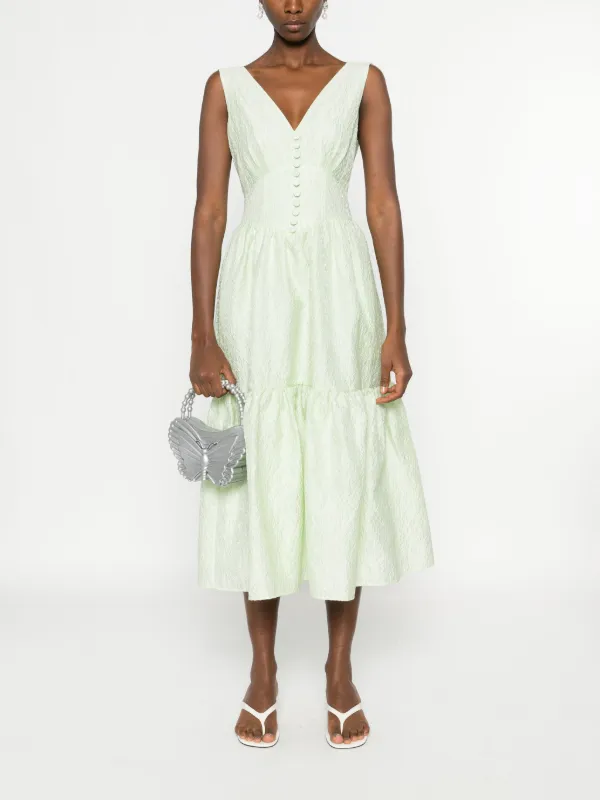 Self-Portrait Brocade-effect Tiered Midi Dress - Green