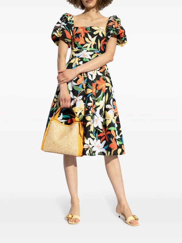 Kate Spade floral print square neck Midi Dress Black FARFETCH ID