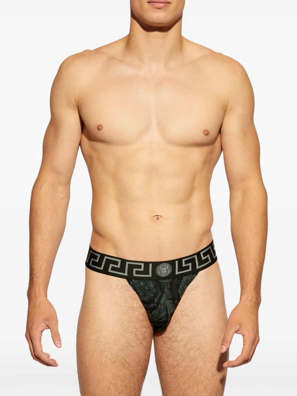 Versace Slip Aus Stretch-baumwolle Mit Druck In Black