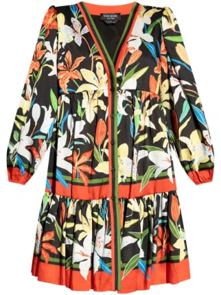 Kate Spade floral-print long-sleeve Mini Dress | Black | FARFETCH OM