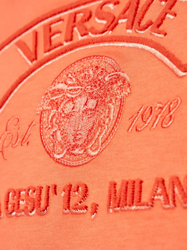 VERSACE ロゴ コットンTシャツ Versace - Logo-Embroidered Cotton-Jersey T-Shirt - Black Versace