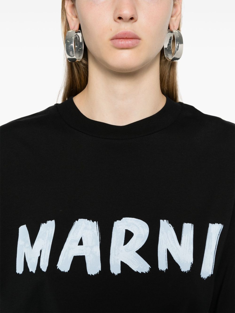 Shop Marni Logo-print Cotton T-shirt In Black