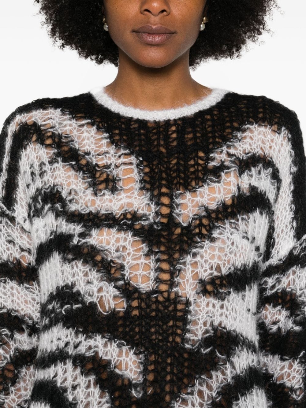 Shop Stella Mccartney Tiger-pattern Open-knit Jumper In 黑色