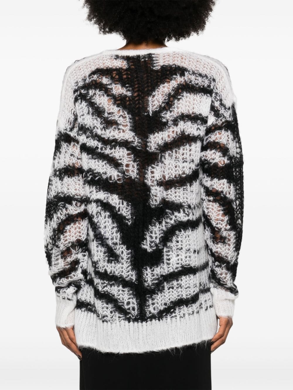 Shop Stella Mccartney Tiger-pattern Open-knit Jumper In 黑色