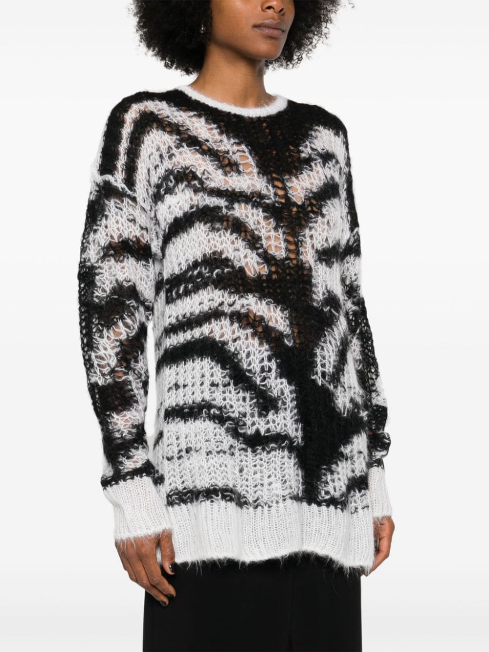 Shop Stella Mccartney Tiger-pattern Open-knit Jumper In 黑色