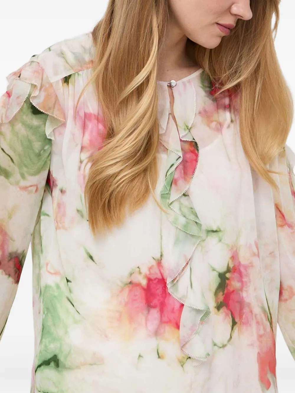 Hugo Boss Floral-print Ruffled Blouse In Multi