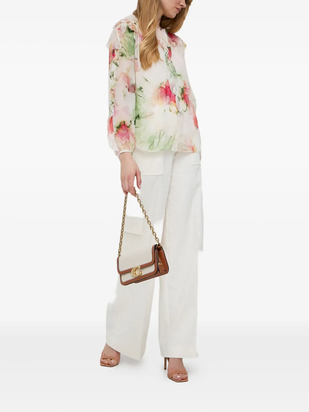 Hugo Boss Floral-print Ruffled Blouse In Multi