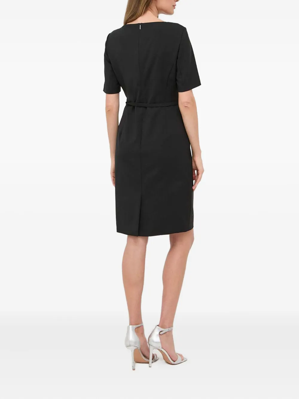 Hugo Boss Belted Short-sleeve Dress In Black