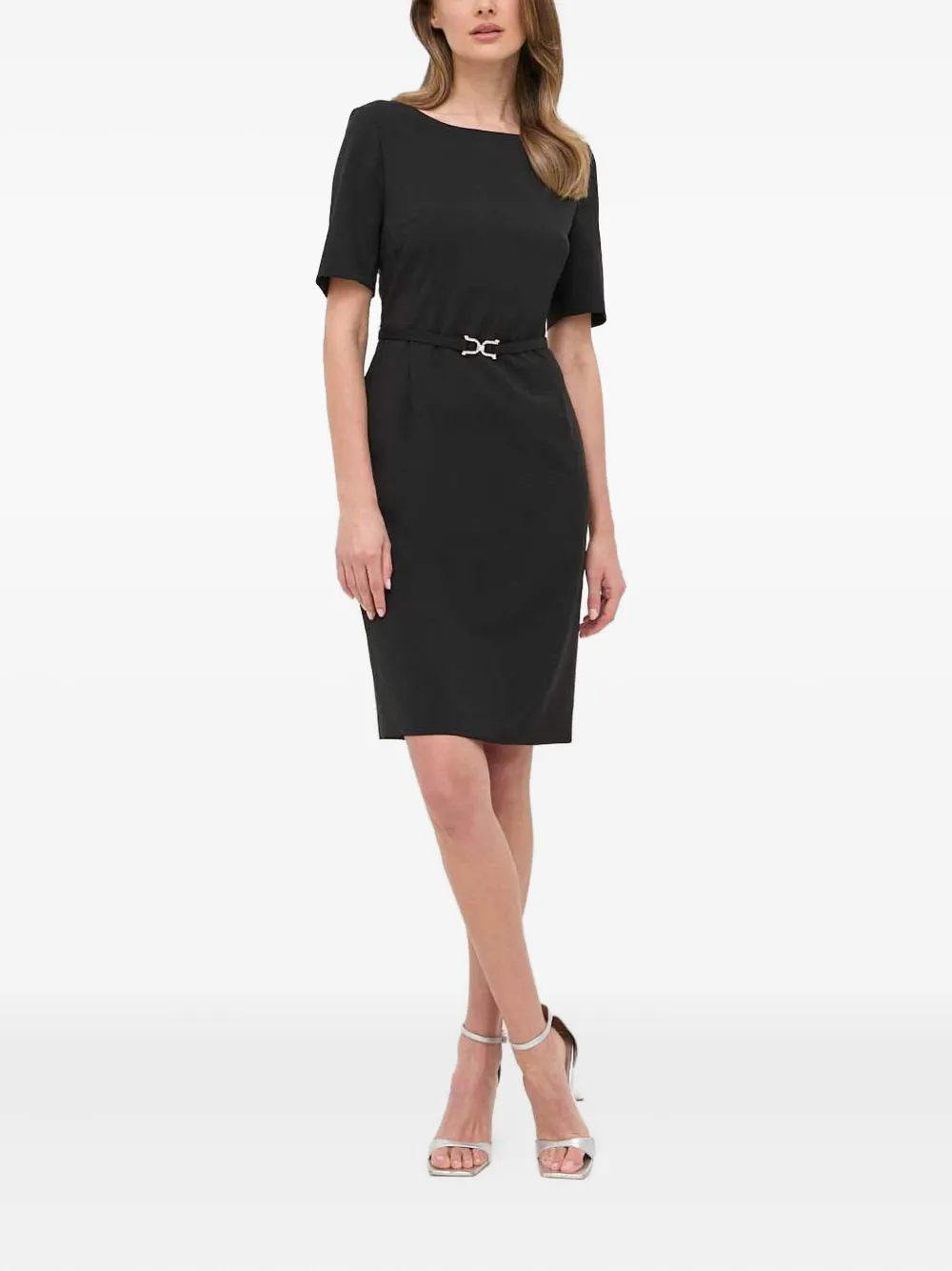 Hugo Boss Belted Short-sleeve Dress In Black