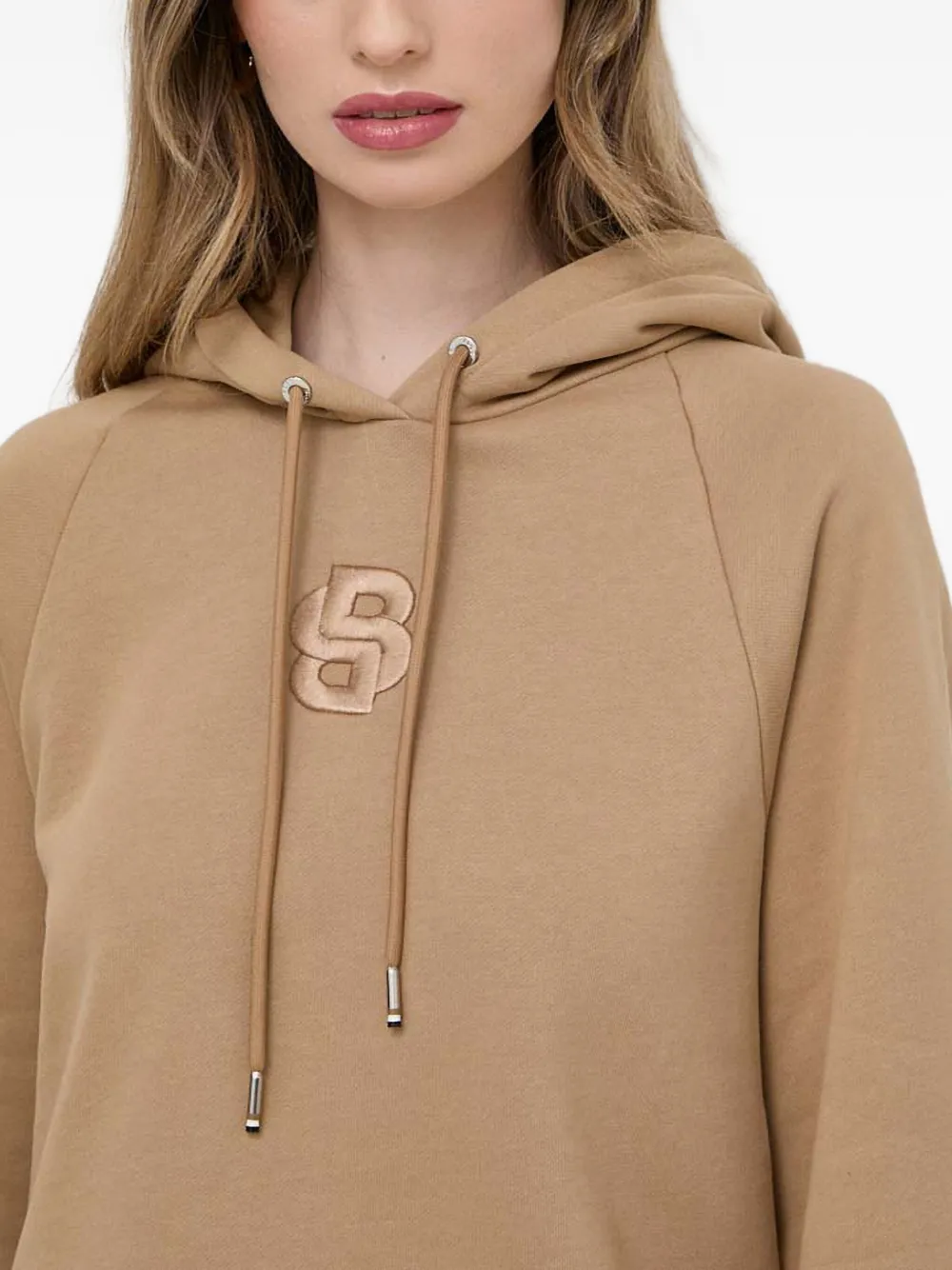 Hugo Boss Embroidered-logo Hoodie In Brown