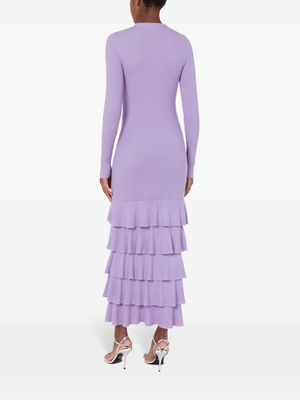 Shop Moschino Ruffled Knitted Dress In Purple