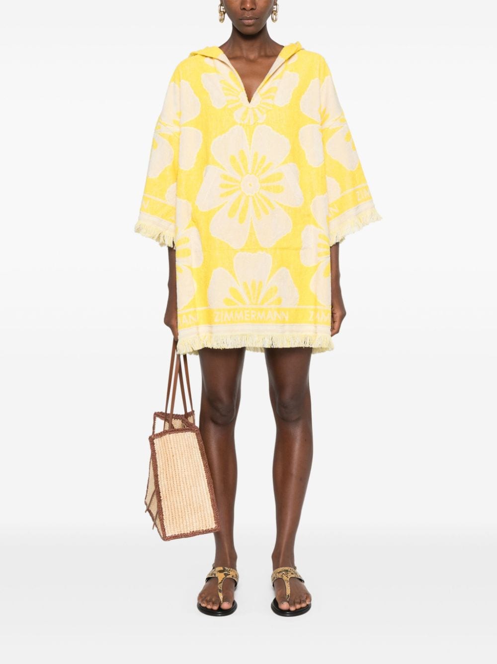 Shop Zimmermann Golden Hooded Mini Dress In Yellow