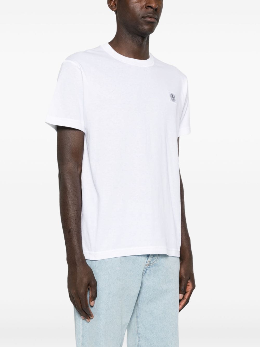 Shop Stone Island Compass-patch Cotton T-shirt In White