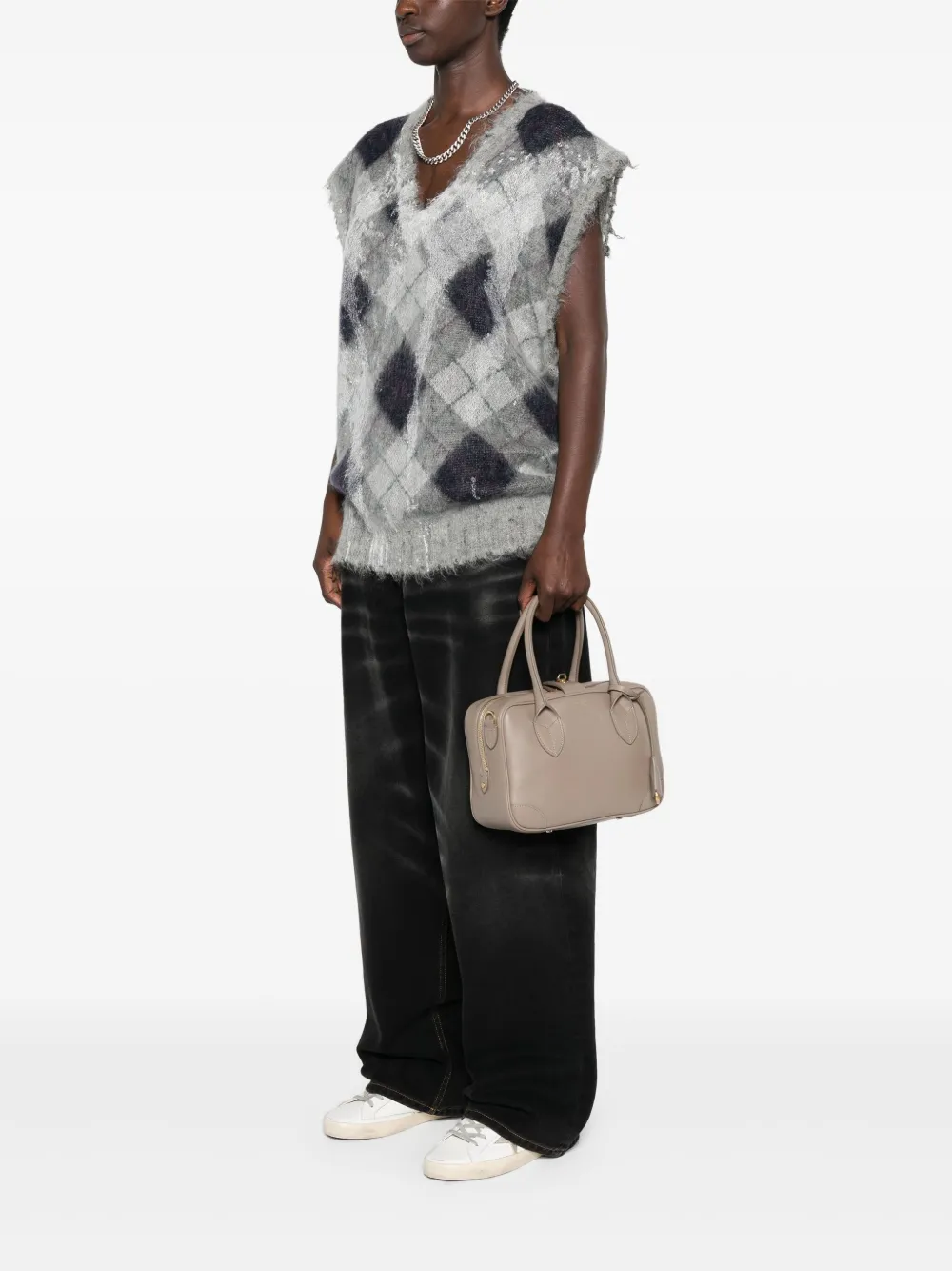 Golden Goose Leren shopper met logoprint - Beige