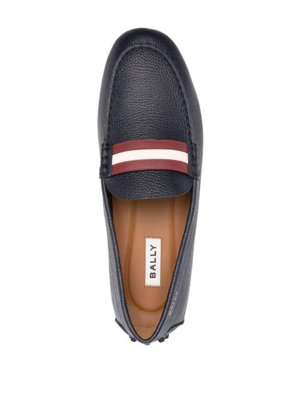 Men\'s Bally Navy Leather Loafers with Red and White Stripes Bally Pilot Driver In Grained Leather - Blue | Editorialist main image 2