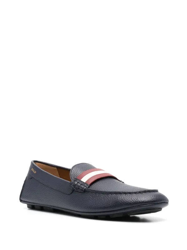 Bally Brown Leather Loafers with Blue Stripe Bally Striped Leather Loafers - Blue - 25% Off | Editorialist main image 2