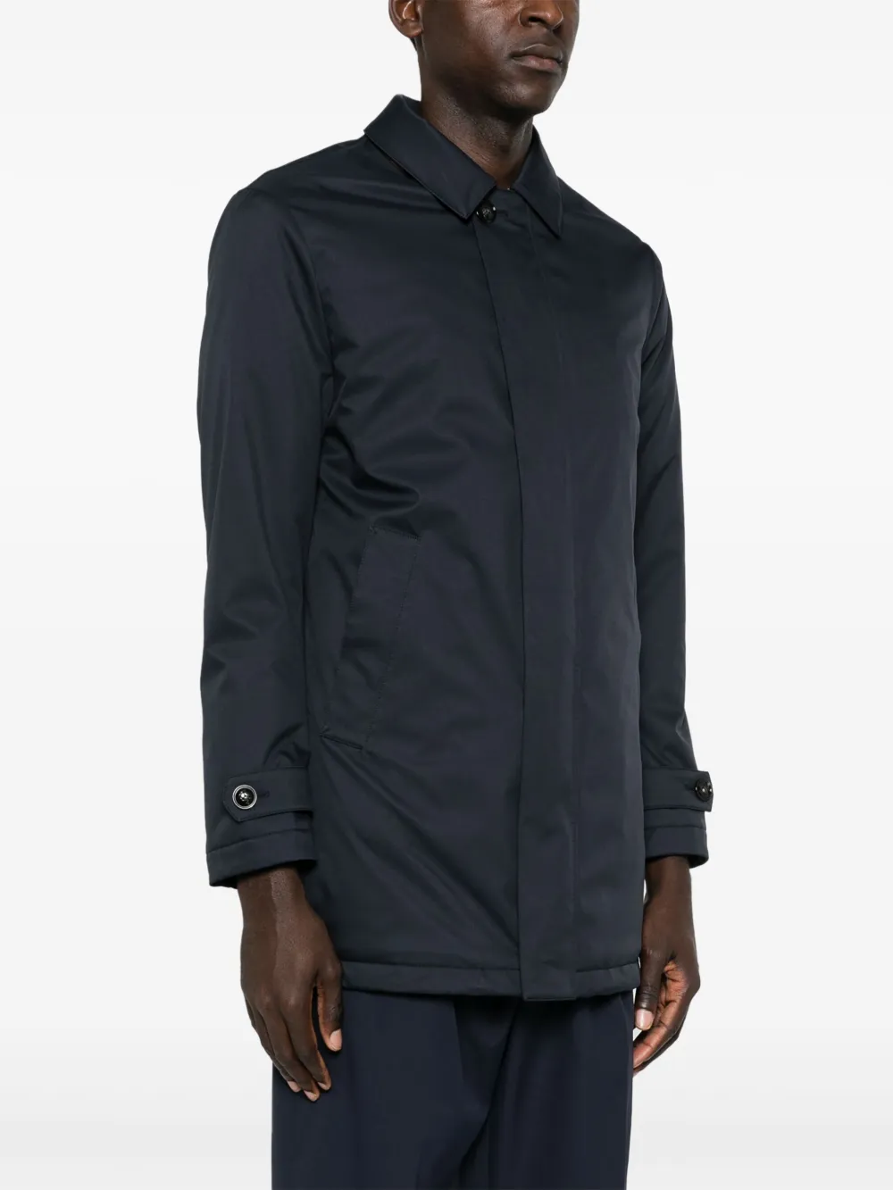Kiton Gewatteerde jas met enkele rij knopen Blauw