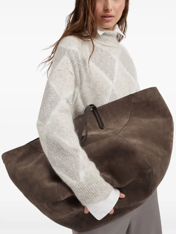 Brunello Cucinelli Large BC Duo Suede Tote Bag | Brown