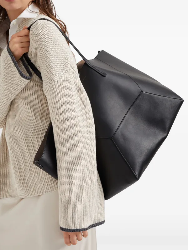 Brunello Cucinelli Large BC Duo Leather Tote Bag | Black