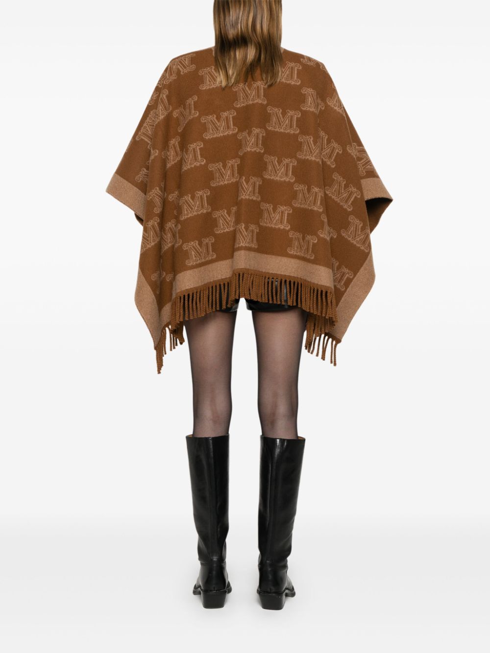 Shop Max Mara Monogram-pattern Wool Poncho In Braun