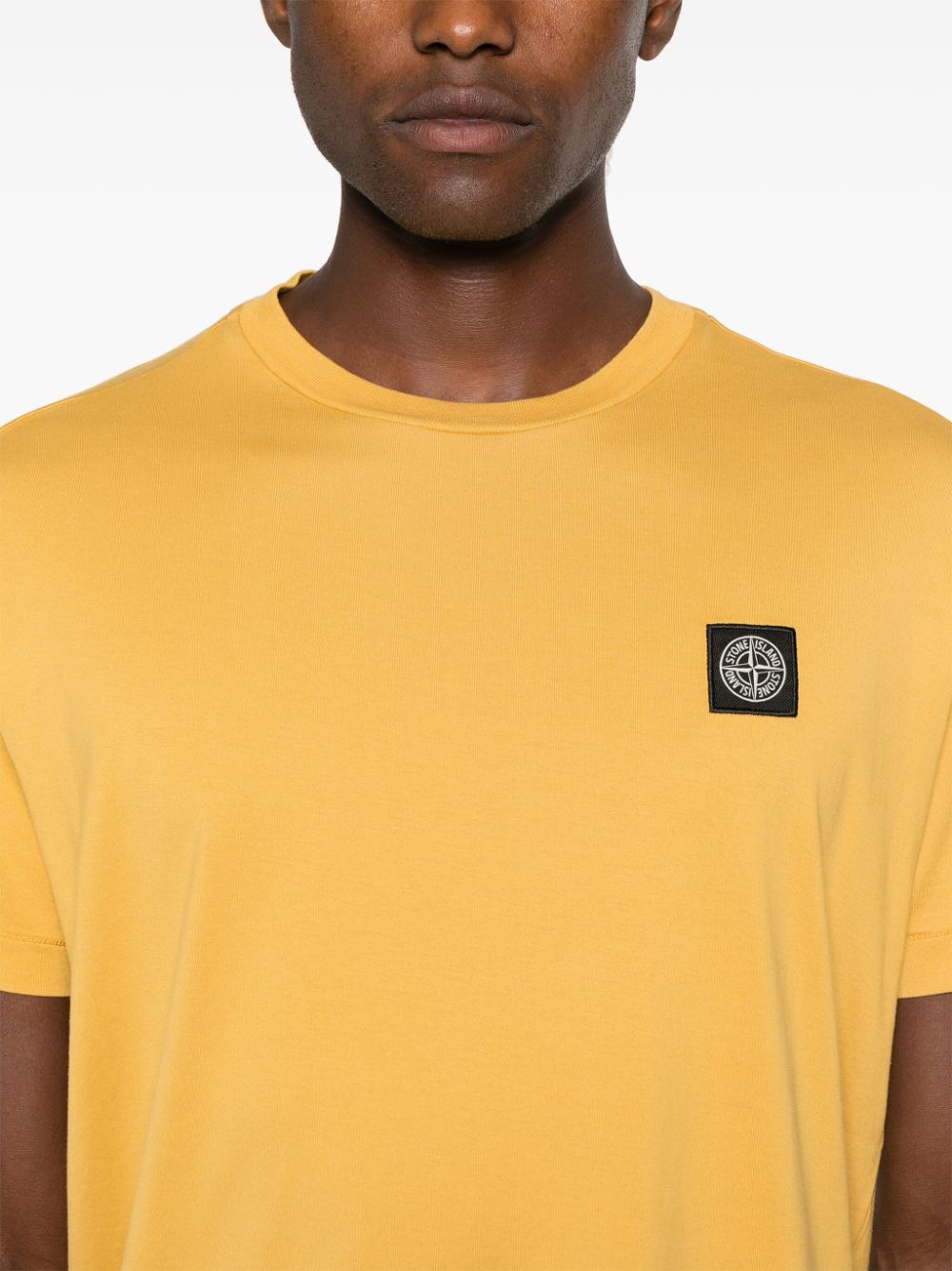 Shop Stone Island Compass-patch Cotton T-shirt In Yellow