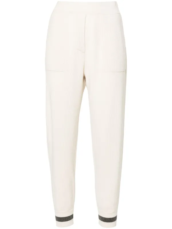 Brunello Cucinelli Tapered Knitted Trousers in Neutrals