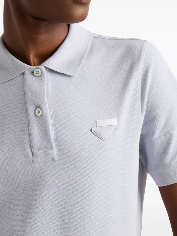 Prada logo-embroidered Cotton Polo Shirt | Blue | FARFETCH