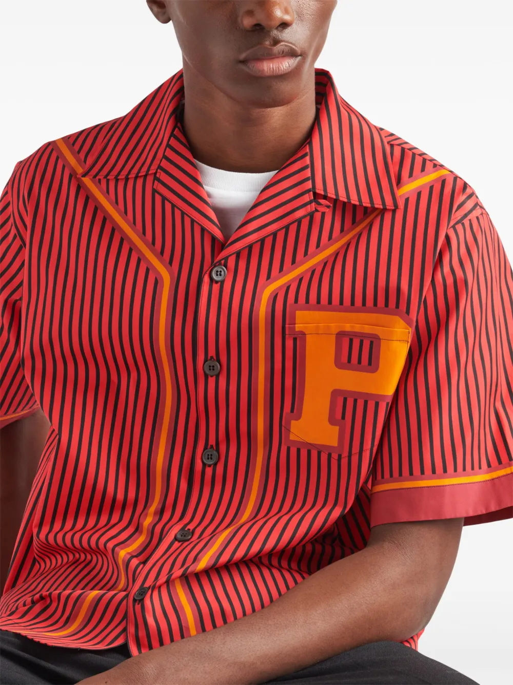 Prada Team-print Striped Cotton Short In Red