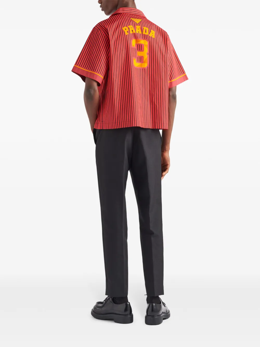 Prada Team-print Striped Cotton Short In Red