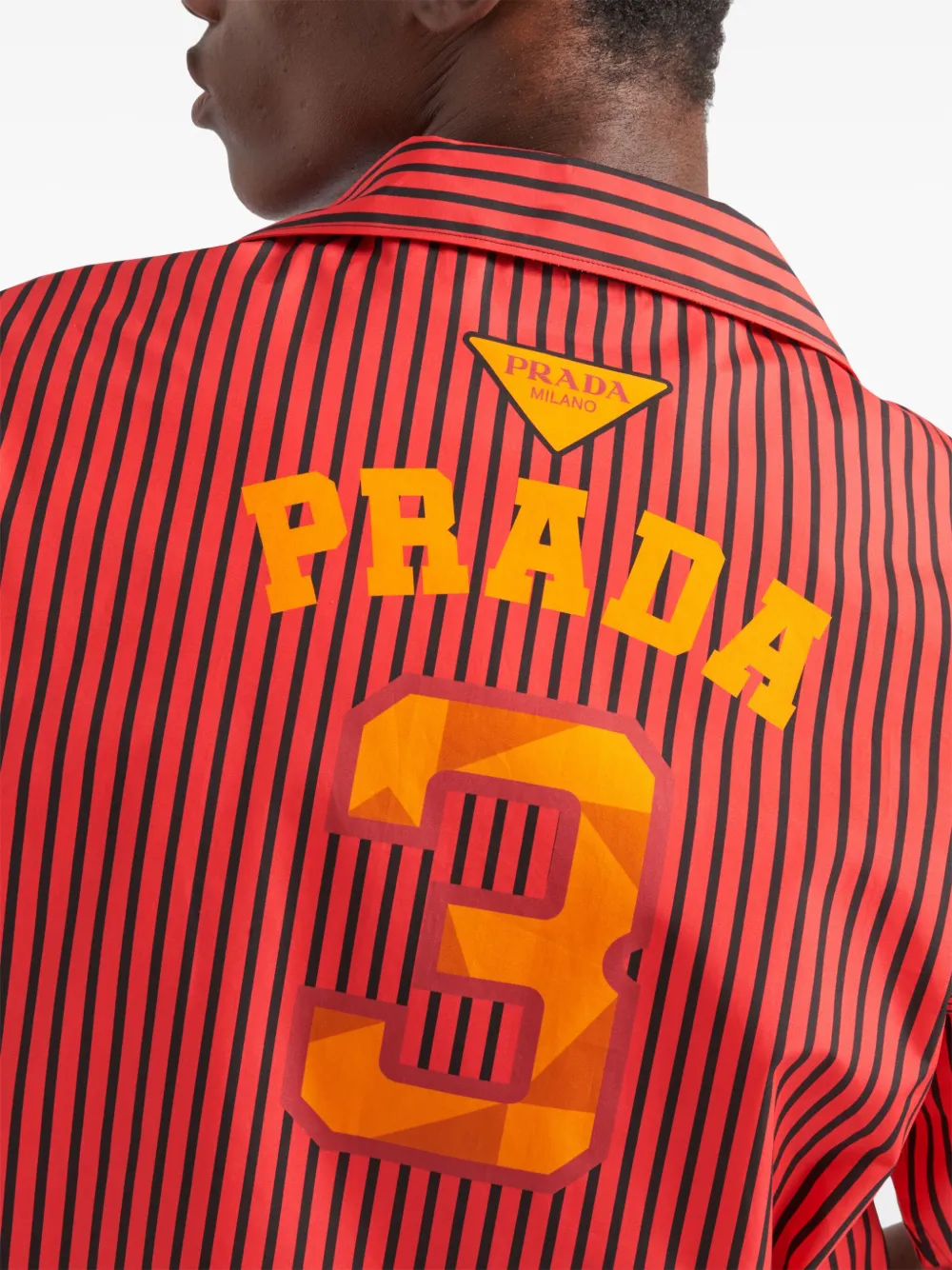 Prada Team-print Striped Cotton Short In Red