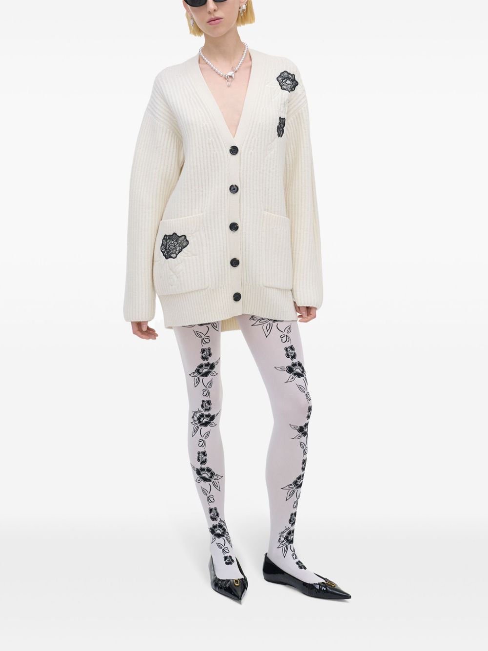 Shop Marc Jacobs Lace-appliqué Cardigan In 中性色