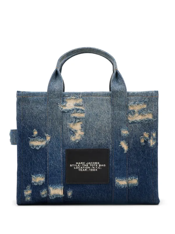 RARE Marc by Marc Jacobs Denim Monogram outlets Logo Tote Shoulder Bag Exterior Pocket